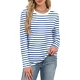 thumbnail image 3 of Womens Long Sleeve Shirts Striped Color Block Tops Fall Fashion Clothing Ribbed Crewneck Tee Blouses, 3 of 11