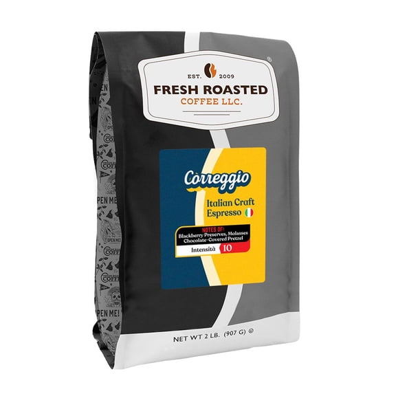 Fresh Roasted Coffee, Correggio Italian Craft Coffee, Med-Dark Roast, Drip Ground, 32 oz 2 lbs