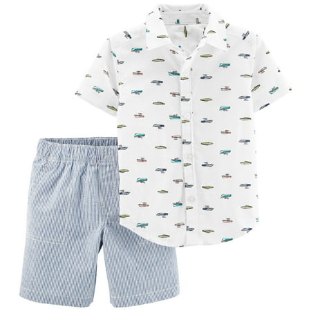 Carters Baby Boys Boat Button Down Stripe Shorts Set