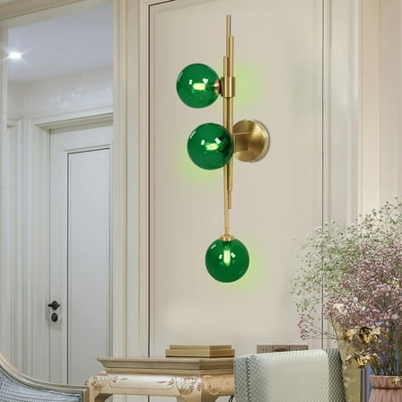 Mid-Century Modern Decor Globe Wall Sconce Green Glass Indoor LED Wall Light