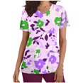 thumbnail image 3 of Jinhomg Casual Scrub Shirt for Women 2025 Fashion Floral Print Nursing Uniform Lightweight Comfy Short Sleeve V-Neck Caregiver Tops Spring Summer Workwear 90% off Clearance Sale Purple M, 3 of 6