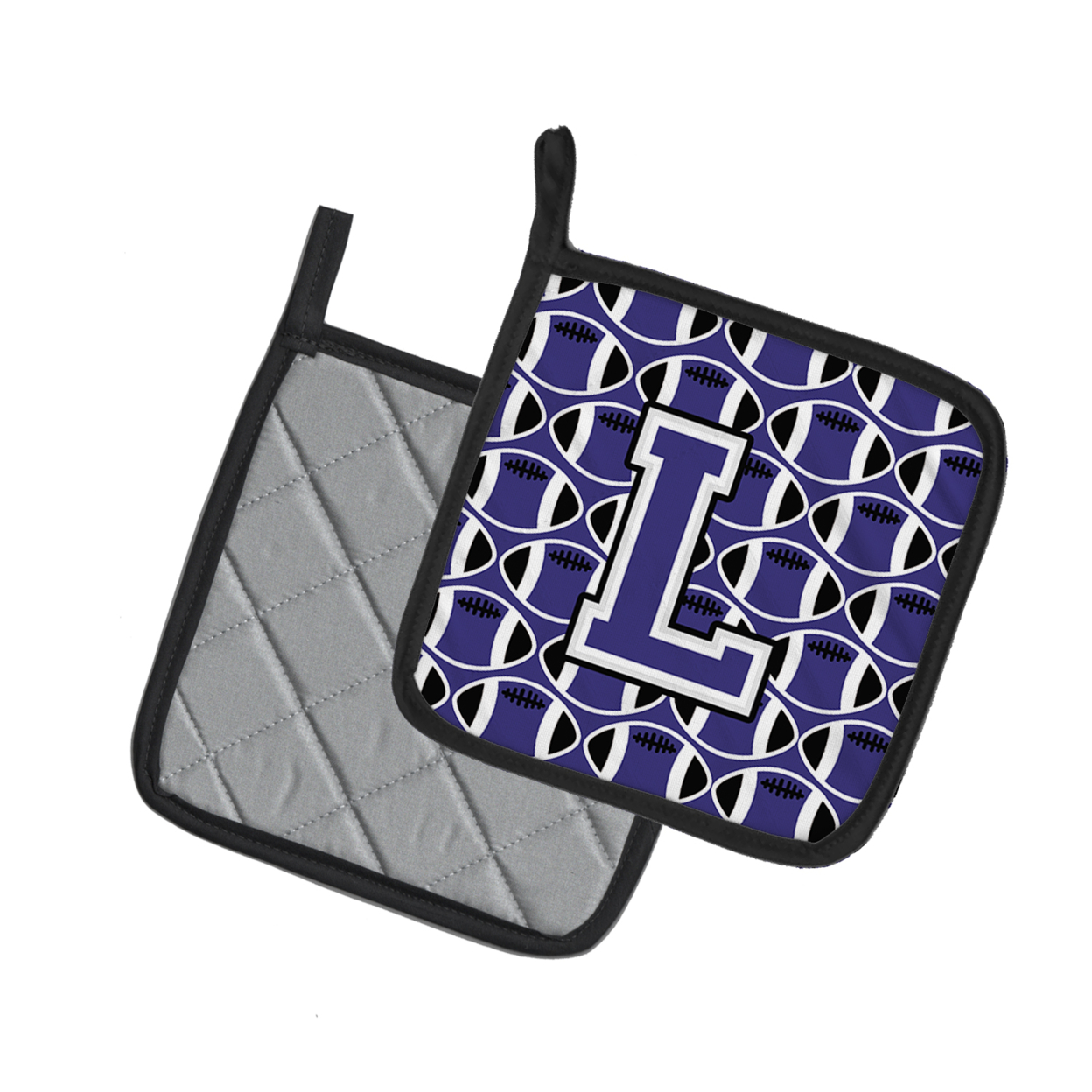 Letter L Football Purple and White Pair of Pot Holders
