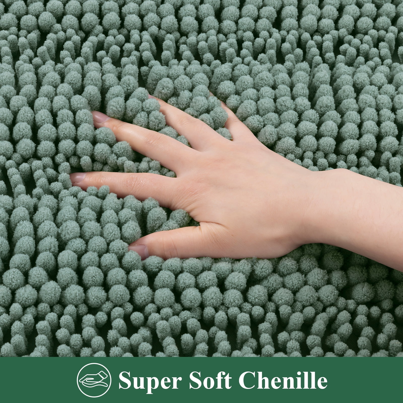 Ileading Ultra Soft Bathroom Rug Set 3 Pieces, Non Slip Thick Chenille Striped Bath Mat, Absorbent Plush Shaggy Bath Rugs for Bathroom,Sage Green