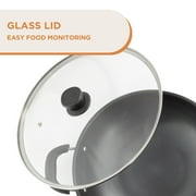 Supor Carbon Steel Wok with Glass Lid, 13.5 in, Traditional Deep-Bowl Iron Wok, Metal Utensil Safe