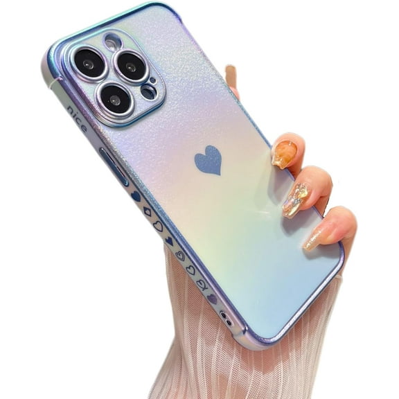 MYKOMI for iPhone 14 Pro Case 6.1 inch,Cute Colorful Iridescent Plating Edge Case with Love Hearts Pattern,Camera Lens Protection Shockproof Phone Case for Women Girls