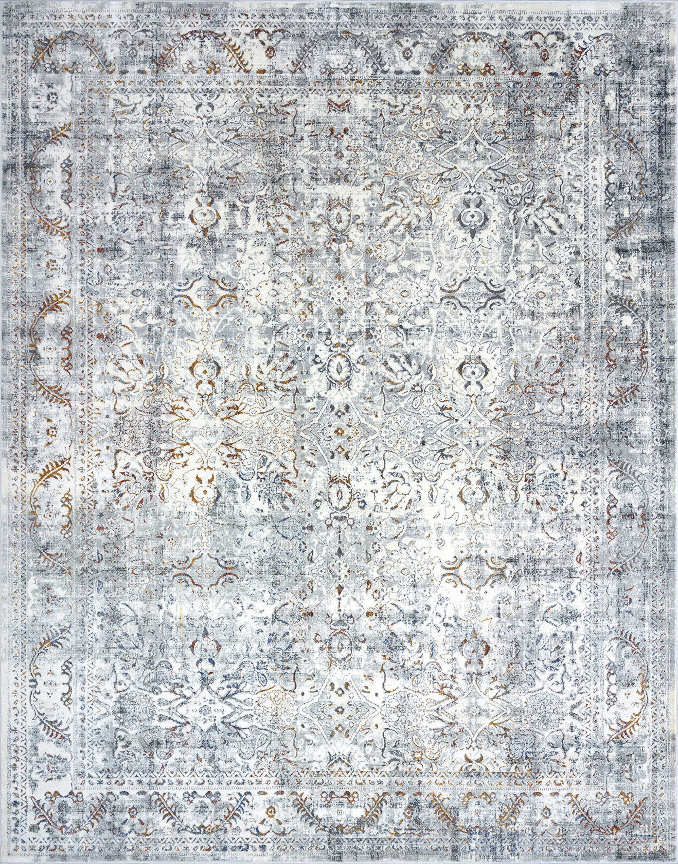 Traditional 5x8 Area Rug (5'3'' x 7'3'') Damask Gray, Teal Living Room Easy to Clean