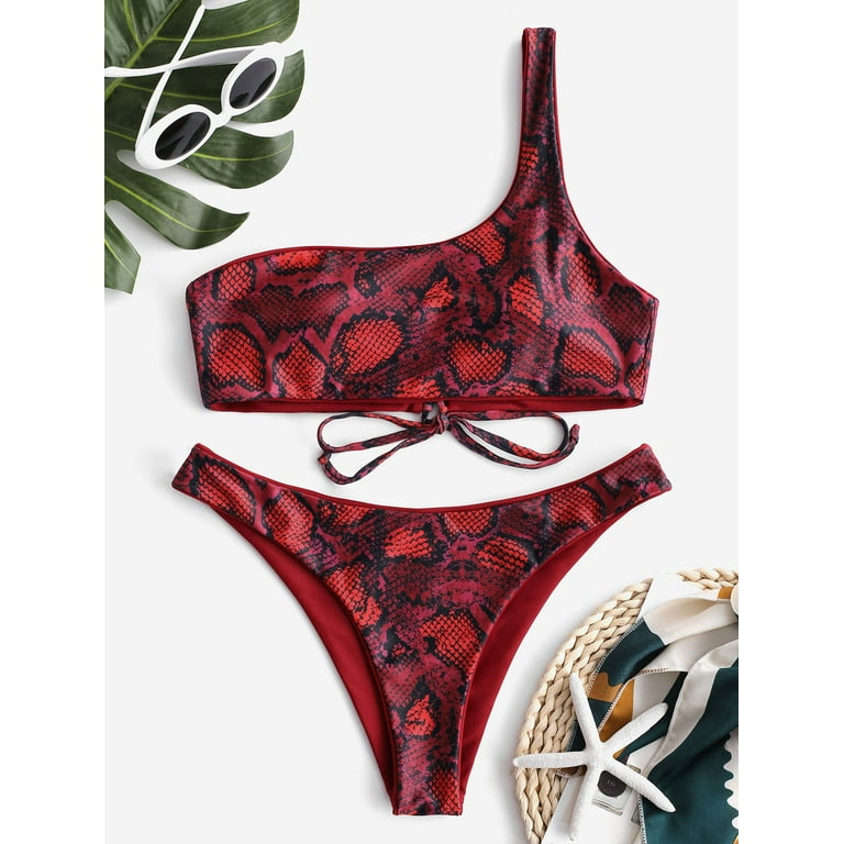 Snakeskin one shoulder bikini shop