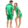 thumbnail image 5 of VV AVEORS Satin Matching Pajamas For Couples Silk Button Down Pjs Set Women/Men Short Sleeve Soft Sleepwear 2 Pcs Loungewears Green XL, 5 of 8
