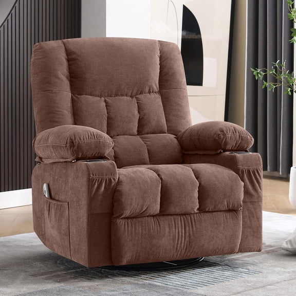 Ywen Massage Swivel Rocker Recliner Chair with Vibration Massage and Heat Ergonomic Lounge Chair for Living Room with Rocking Function and Side Pocket, 2 Cup Holders, USB Charge Port