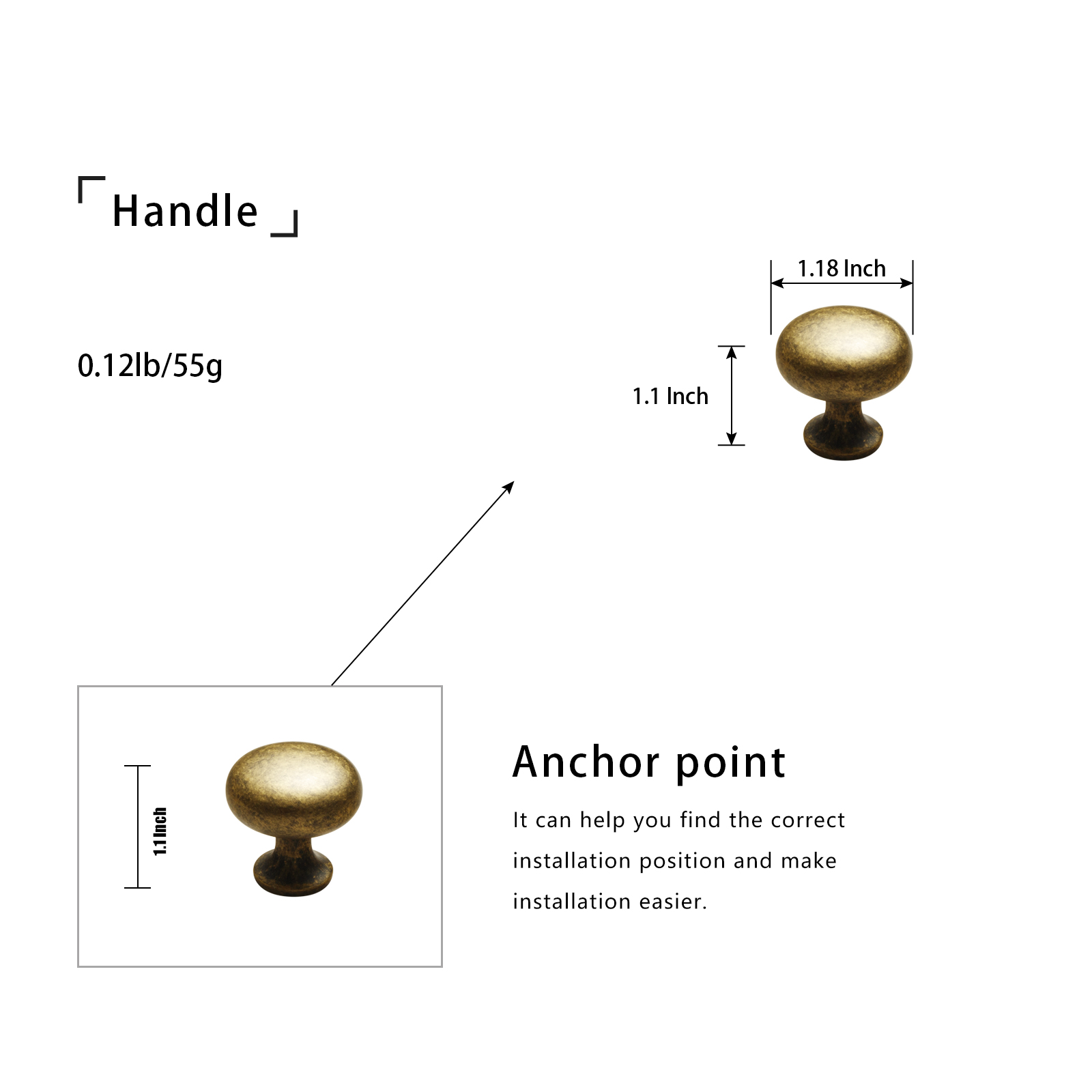 Goo-Ki Vintage Retro Antique Brass Cabinet Knob Single Hole Center Affordable Luxury Cabinet Pull Zinc Alloy Hardware for Bedroom, Kitchen, 6 Pack