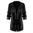 thumbnail image 4 of Women's Retro Velvet Long Jacket Velvet Patchwork Printed Edge Long Sleeved Casual Jacket, 4 of 5