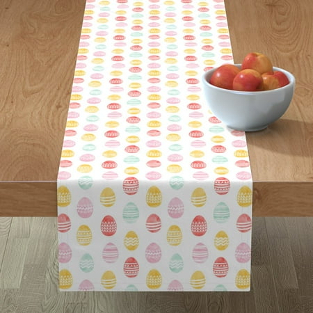 

Cotton Sateen Table Runner 72 - Easter Eggs Watercolor Multi Spring Bunny Little Arrow Pastel Print Custom Table Linens by Spoonflower