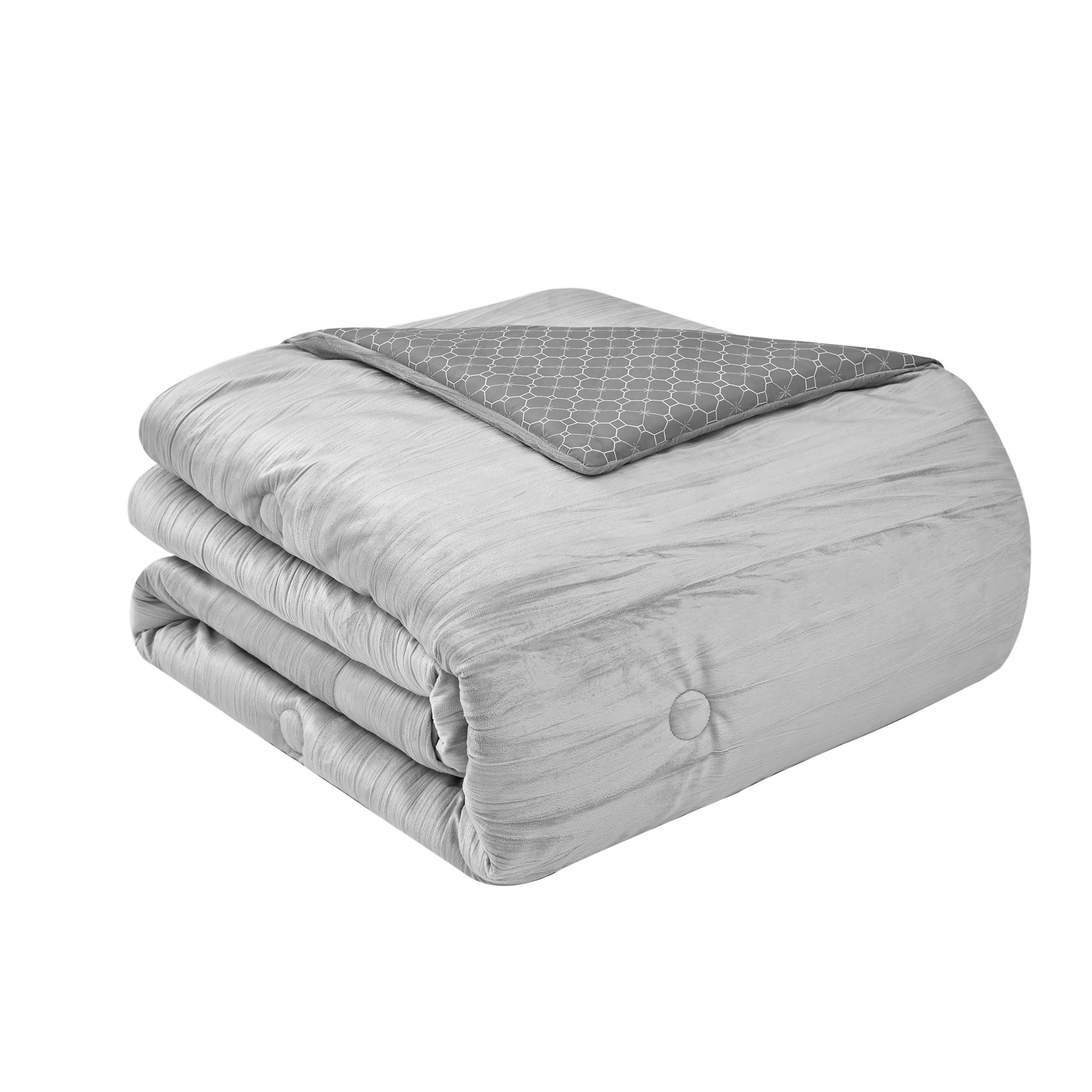 Mainstays 10 Piece Grey Crushed Velvet Bed in a Bag Comforter Set with Sheets, Full  (图4) Mainstays 10 Piece Grey Crushed Velvet Bed in a Bag Comforter Set with Sheets, Full  (图4)