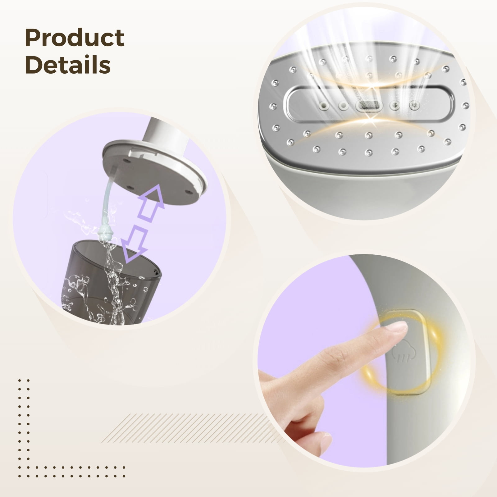Handheld Clothes Steamer for Home and Travel, Portable Mini Garment Steamer, 1000W Powerful Steam, 0.03 oz (260ml) Water Tank, Quick Wrinkle Removal, White and Gray