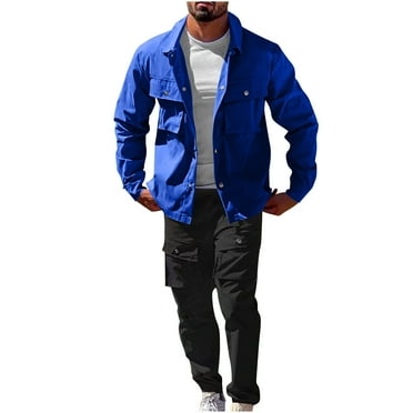 safuny Men's Long Sleeve Button Tracksuits Fall Winter Pullover Lounge Sets 2 Piece Outfits Shackets Big&Tall Casual Joggers Cargo Pants Drawstring Clearance Lapel Sweatshirts Blue L
