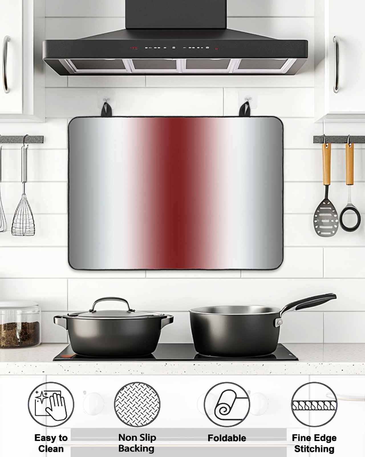 Stove Top Covers for Electric Stove, Red Grey White Glass Stovetop Cover Protector, Farmhouse Ombre Color Modern Simple Induction Cooktop Protector Oven Mat for Kitchen Countertop 24"x21"