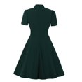 thumbnail image 3 of Womens Hepburn Gatsby 50s Dress Solid Color Pleated Tie Collar Short Sleeve Retro High Waist Swing Tea Dress, 3 of 4