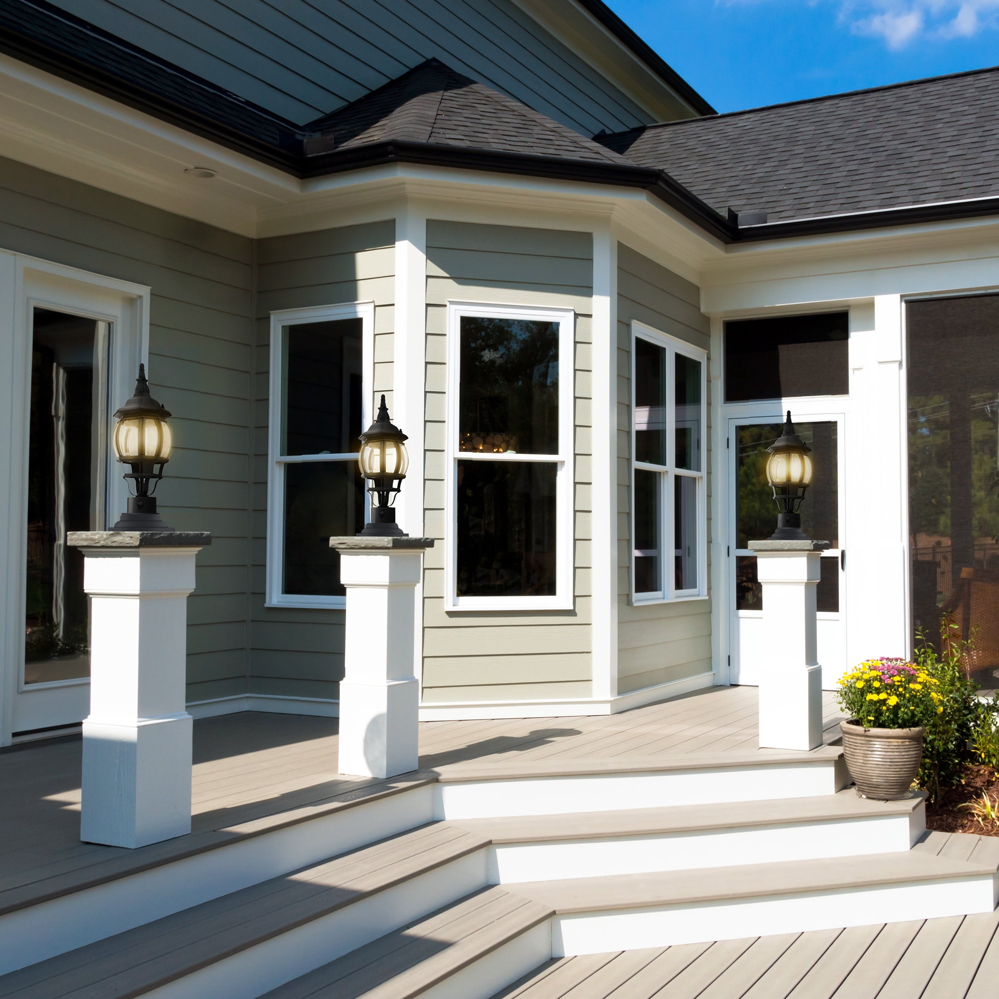 Cast Aluminum Round Outdoor Pier Base with Matte Black Finish, Post-Top Light Mount, 3 in. Fitter