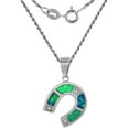 thumbnail image 1 of Sterling Silver Synthetic Opal Horseshoe Necklace Hand Inlay Cubic Zirconia 16 inch ROPH_25, 1 of 2