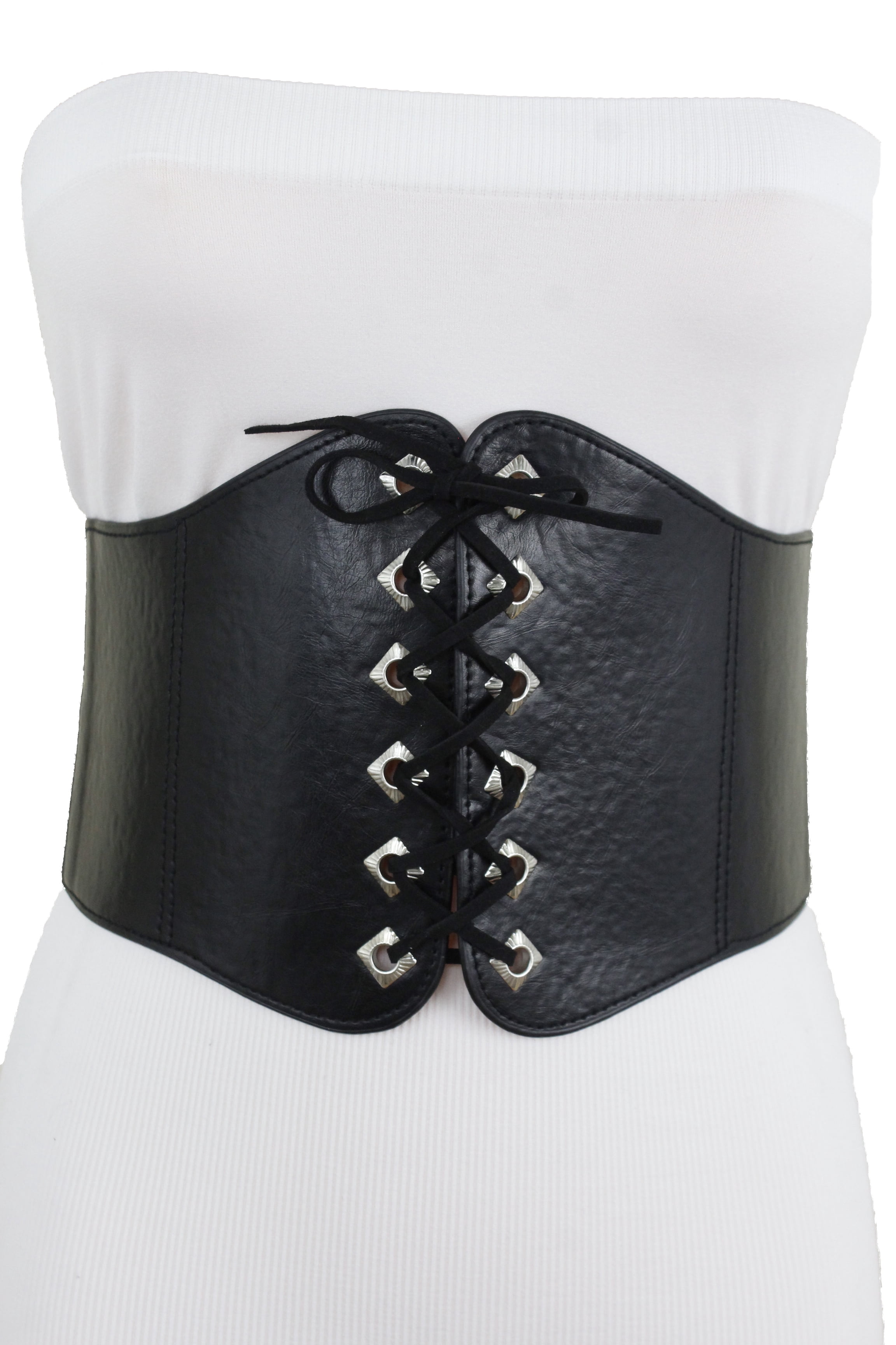 eVogues Plus size Faux Leather Corset Style Wide Elastic 
