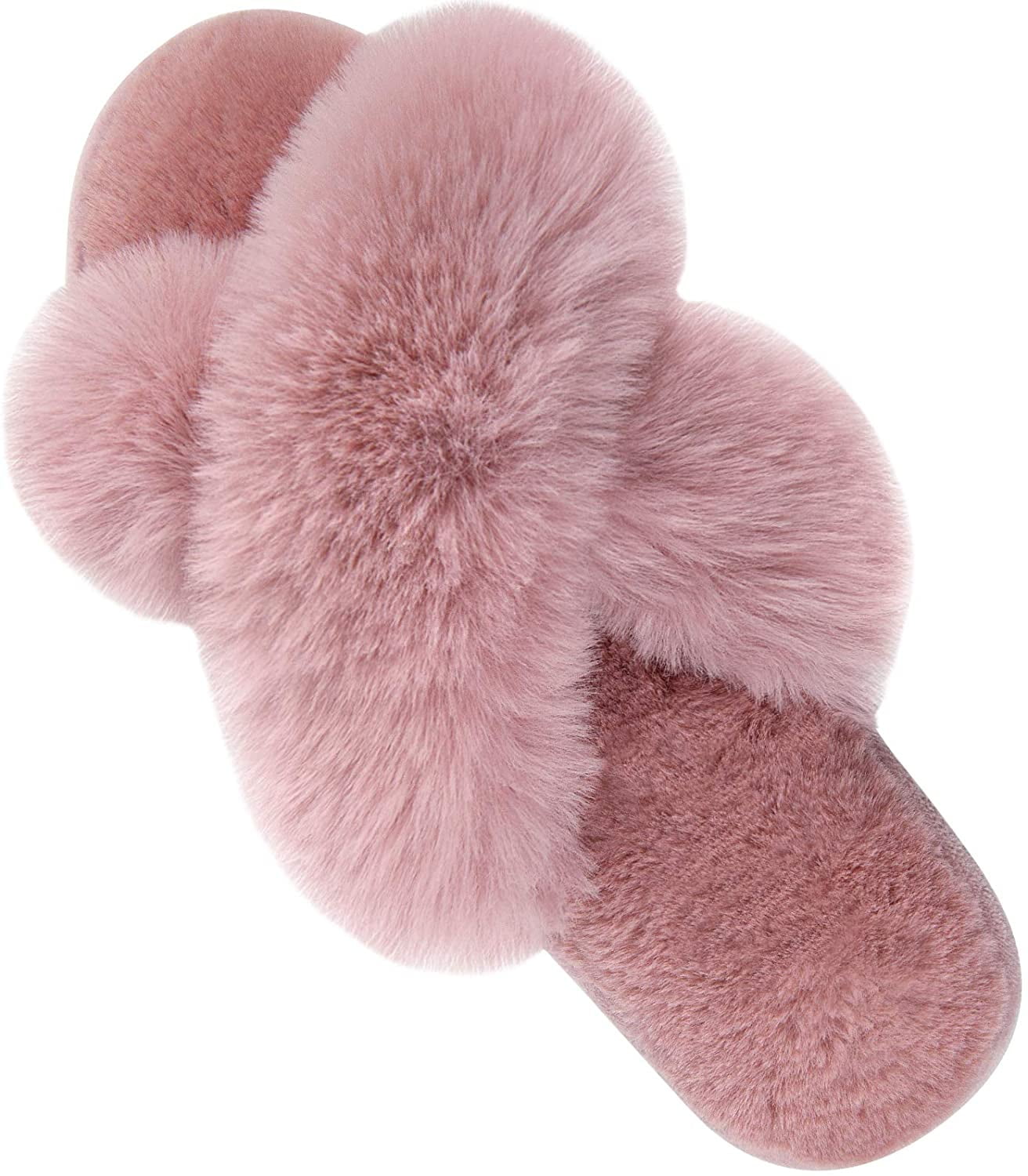 Womens Faux Fur Slippers Plush Fuzzy Soft Slip On House Slippers 