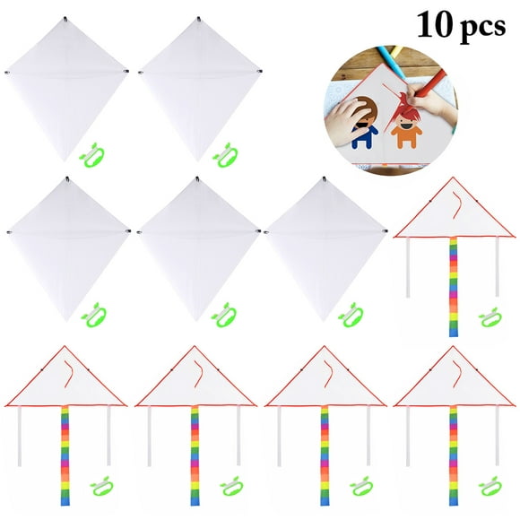 10PCS Kids Kite Rhombus & Triangle DIY Blank Painting Kite with Swivel and Line