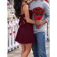 thumbnail image 5 of Women's Sleeveless Square Neck Adjustable Straps Tie Back A-Line Mini Party Club Dress Wine Red L, 5 of 10
