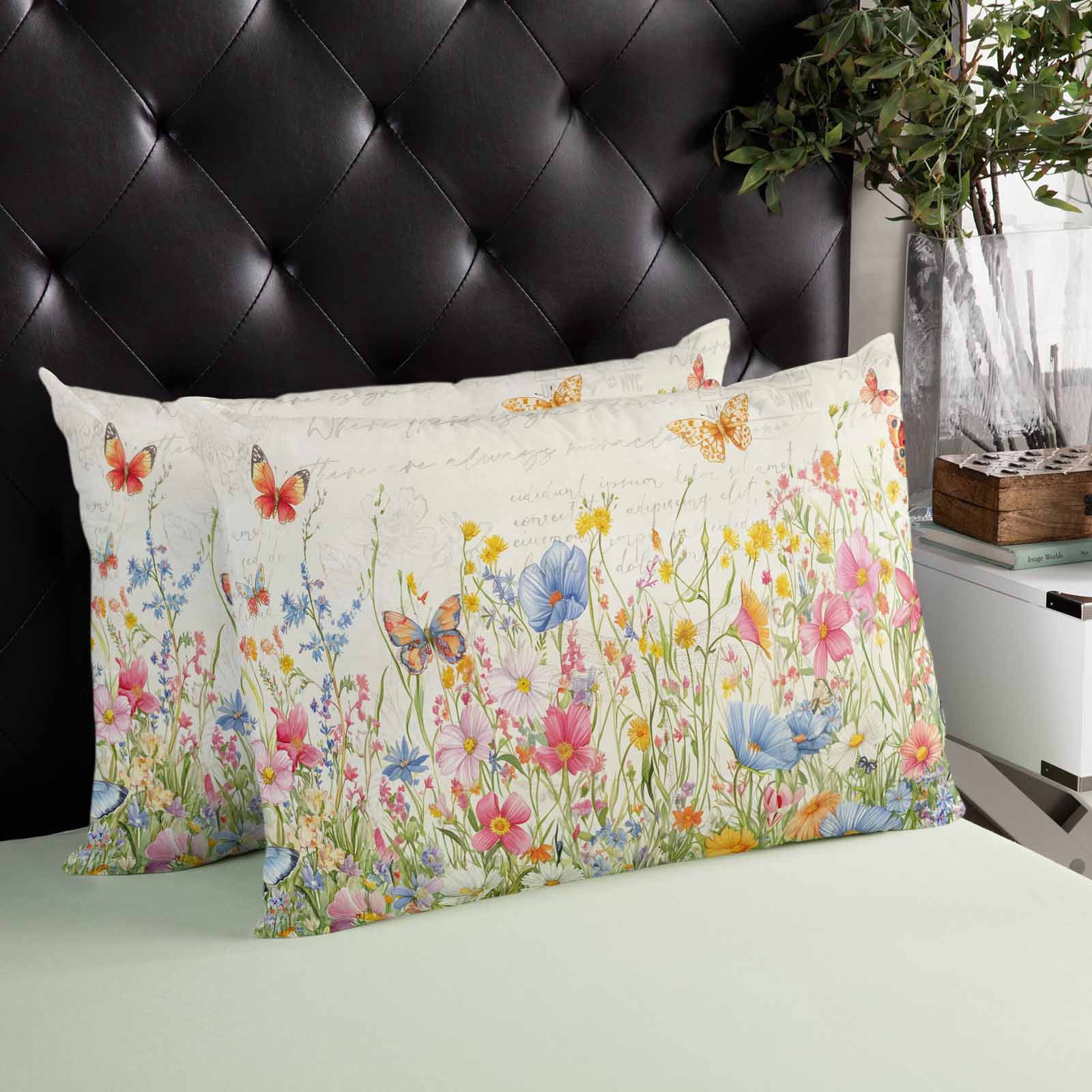 Butterfly Floral Vintage Body Pillow Cover, Pillowcase Protectors with Zipper, Breathable Decorative Throw Pillow Case Cover, Pillow Shams for Couch Sofa 24x36Inch