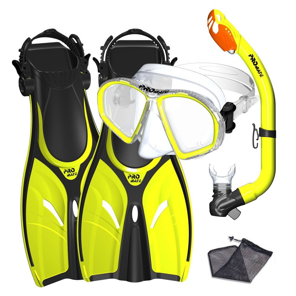 Promate Junior Mask Fins Snorkel Set for kids, Yellow, LXL by