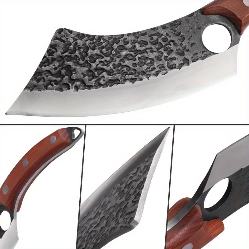 1PC/3PCS Stainless Steel Boning Knife with Knife Sheath Wood Handle Cutting Utility Knife Sharp Multipurpose Meat Cleaver Vegetable Chopper Handmade Forged Knife Barbecue Knife for Cooking