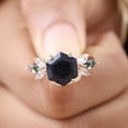 thumbnail image 2 of Galaxy Hexagon Cut Blue Sandstone Engagement Ring Moss Agate Moissanite Six Stone Ring Vintage Cluster Ring Women Gold Jewelry Birthday Gift, 2 of 6