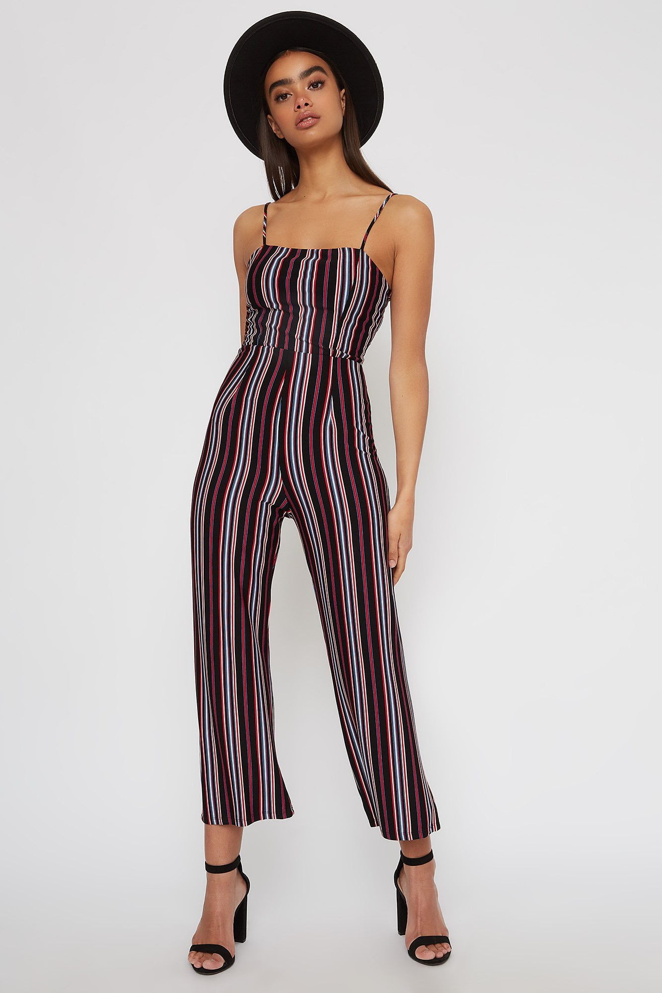 Urban Women's Striped Straight Neck Sleeveless Jumpsuit