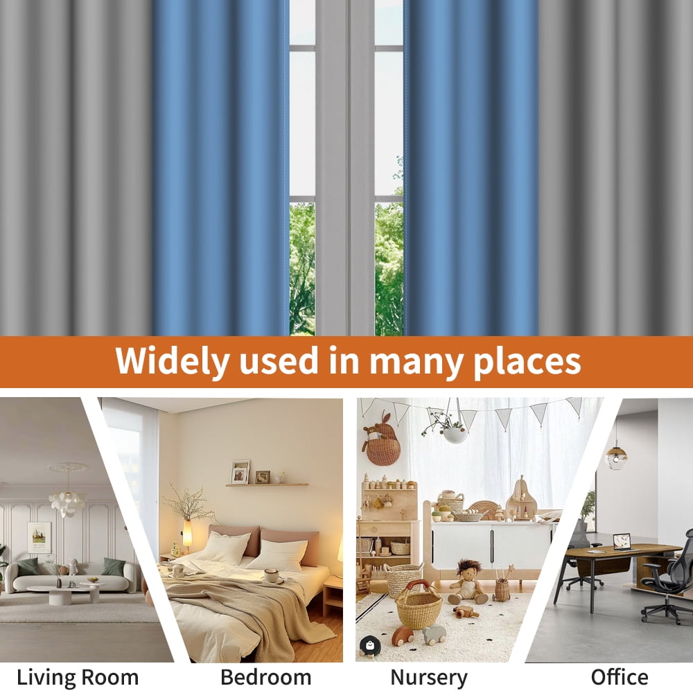 Lfeey Gray Blue Blackout Curtains 63 Inches Long, Room Darkening Grommet Curtains, 2 Panels
