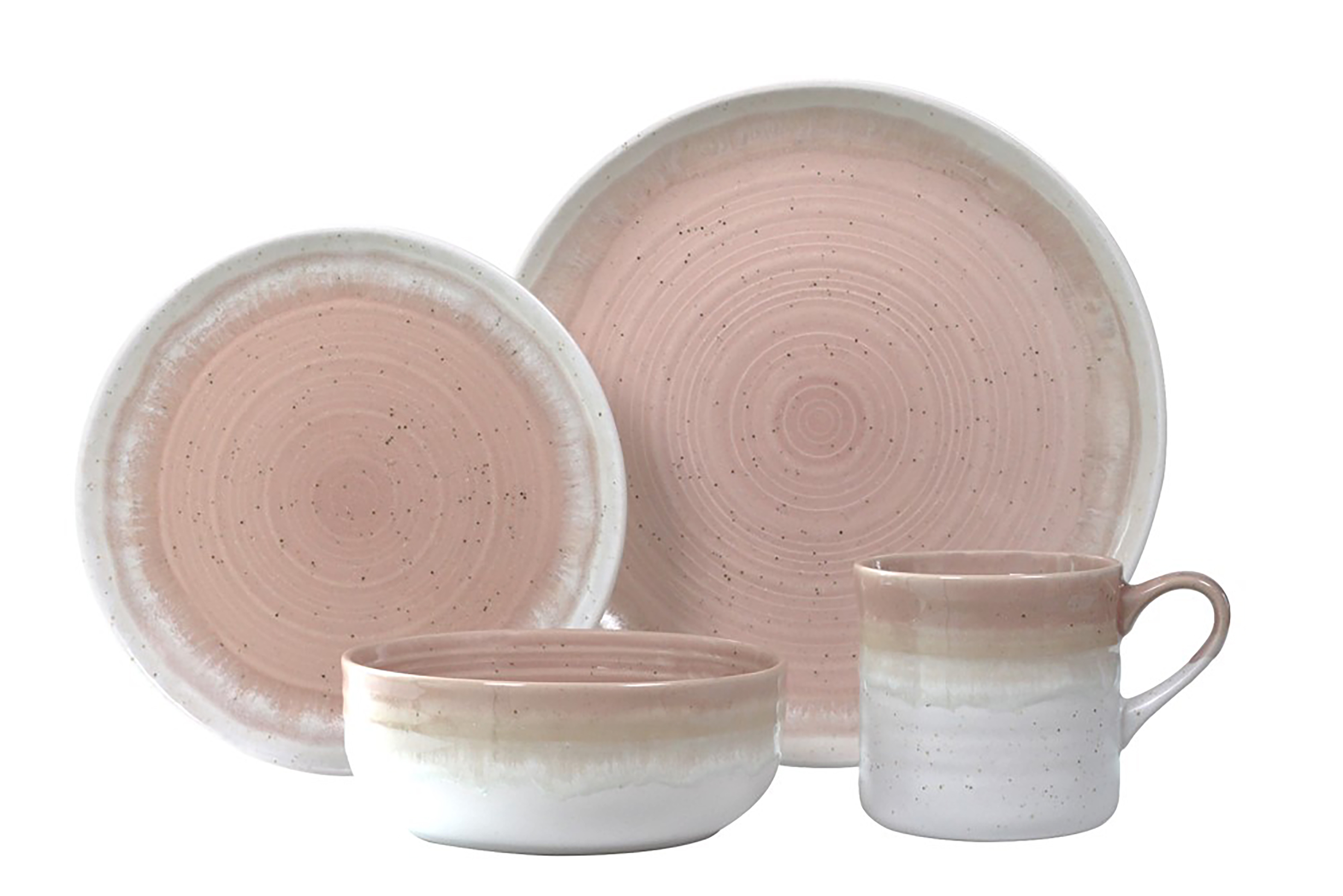 Raya 16 Piece Stoneware Dinnerware Set, Blush Color