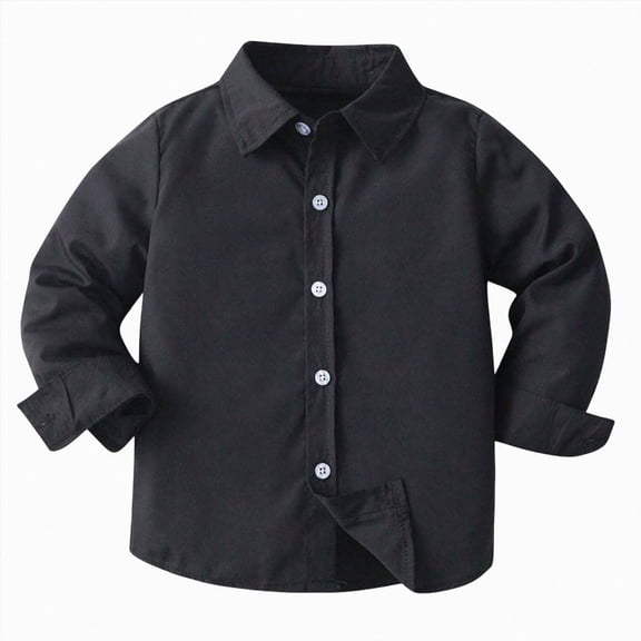 felwors Boys Button Down Long Sleeve Uniform Dress Shirts (Black,18-24 Months)