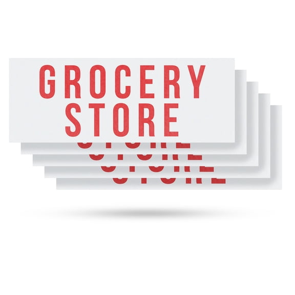 Grocery Store Vinyl Decal 5 Pack of 12 Inch x 5 Inch Weatherproof Heavy-Duty Adhesive Backing | Fresh Produce, Household Essentials, Clear Signage | Made in USA