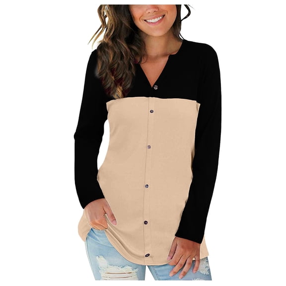 Vedolay Shirts for Women Plus Size 2023 V Neck Casual Business Blouses Tops Beige,2XL