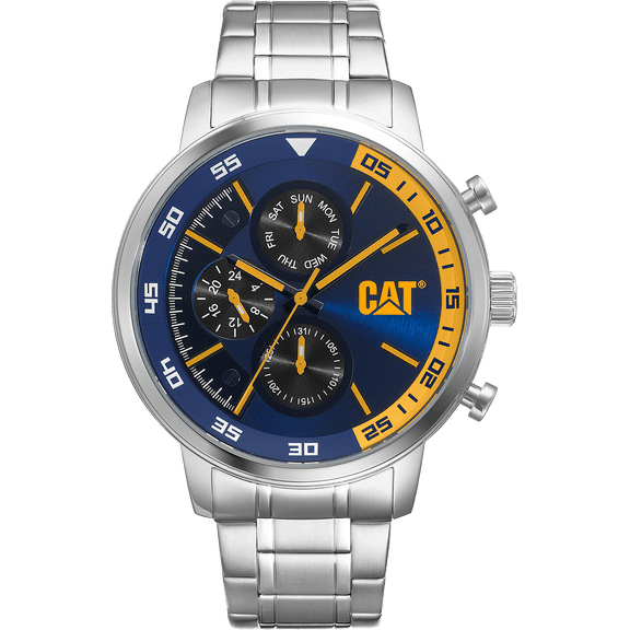 Caterpillar Men's Stainless Steel Bracelet Wristwatch, Blue, Yellow, Silver