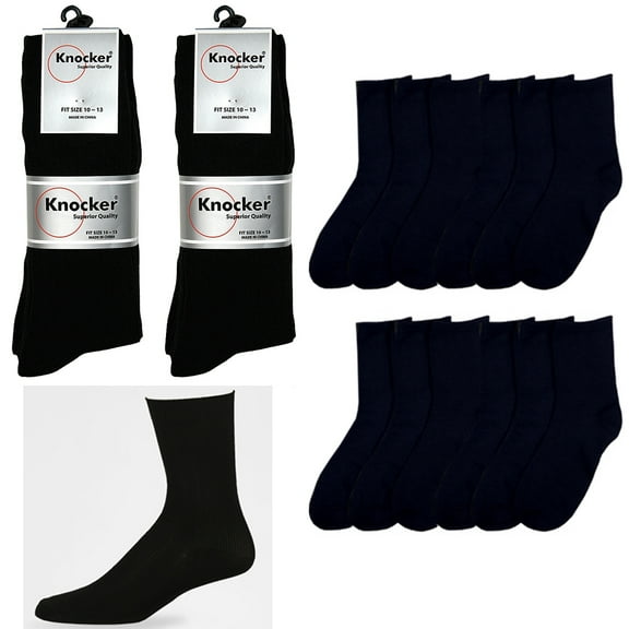 12 Pairs Mens Knocker Dress Socks Casual Work Fashion Crew Size 10-13 Black