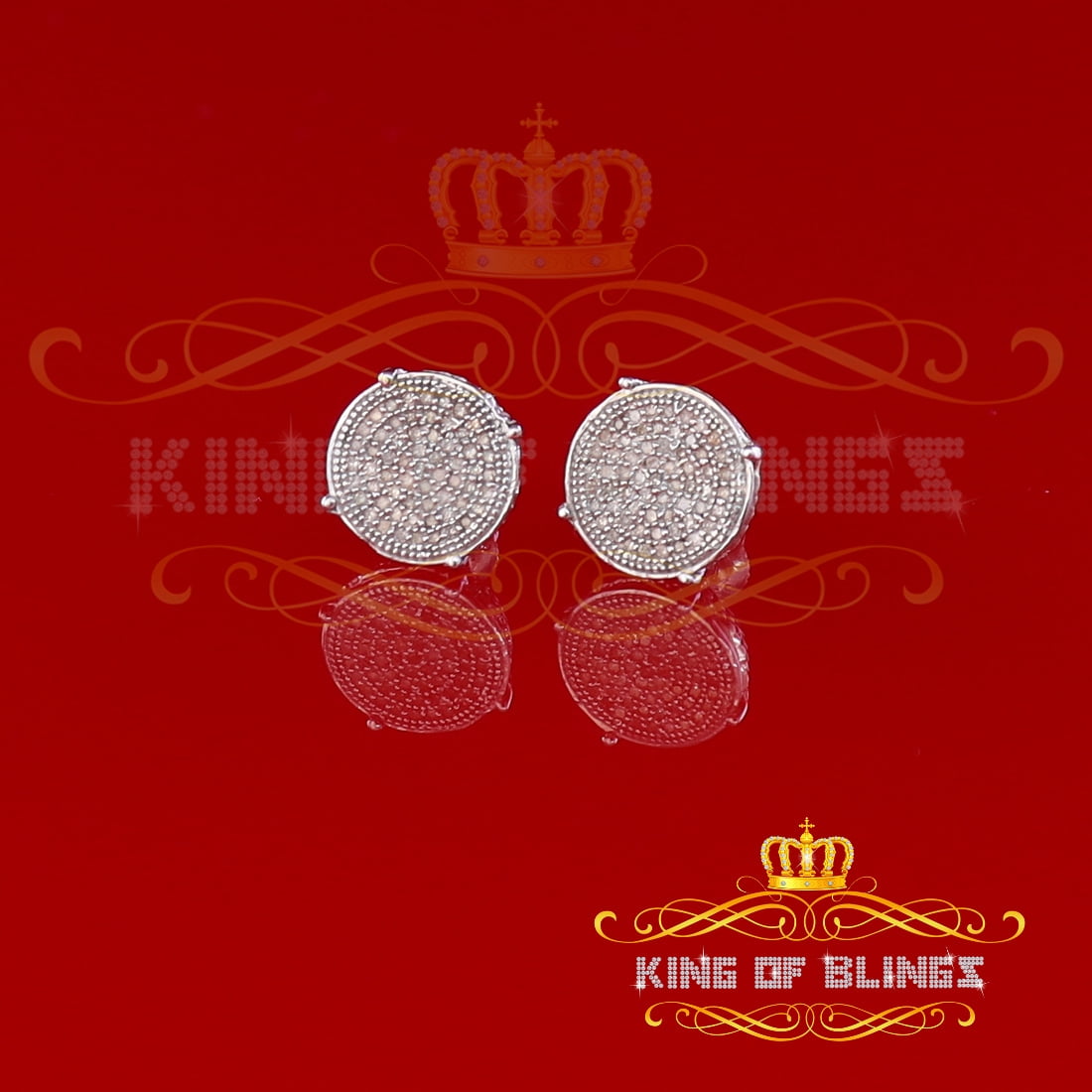 King of Bling's 925 Sterling Silver 0.30ct Diamond For Women's/ Men's White Stud Round Earrings