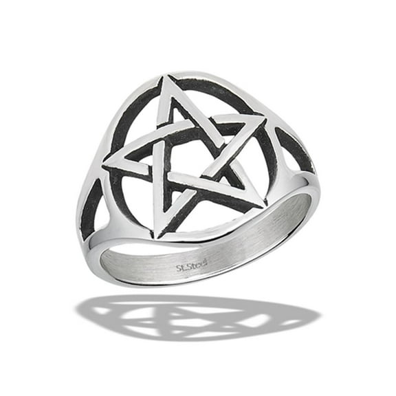 Vintage Pentagram Ring Stainless Steel Five Senses Symbol Band Gray Jewelry Female Male Size 11