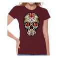 thumbnail image 1 of Awkward Styles Women's Sugar Skull Roses Graphic T-shirt Tops Floral Skull Day of Dead, 1 of 4