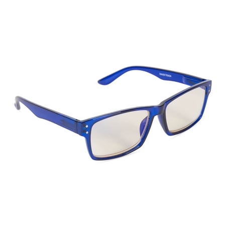 Inner Vision Eye Strain Relief Computer Screen Reading Glasses w/ Case - Anti Blue Light, Anti Glare, Scratch Resistant, & Spring Hinges - Unisex, (2.5 x Magnification), Blue