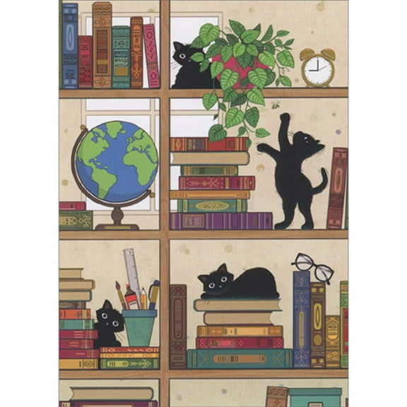 Bug Art Bookcase Kitties: Black Cats on Shelves Blank Note Card