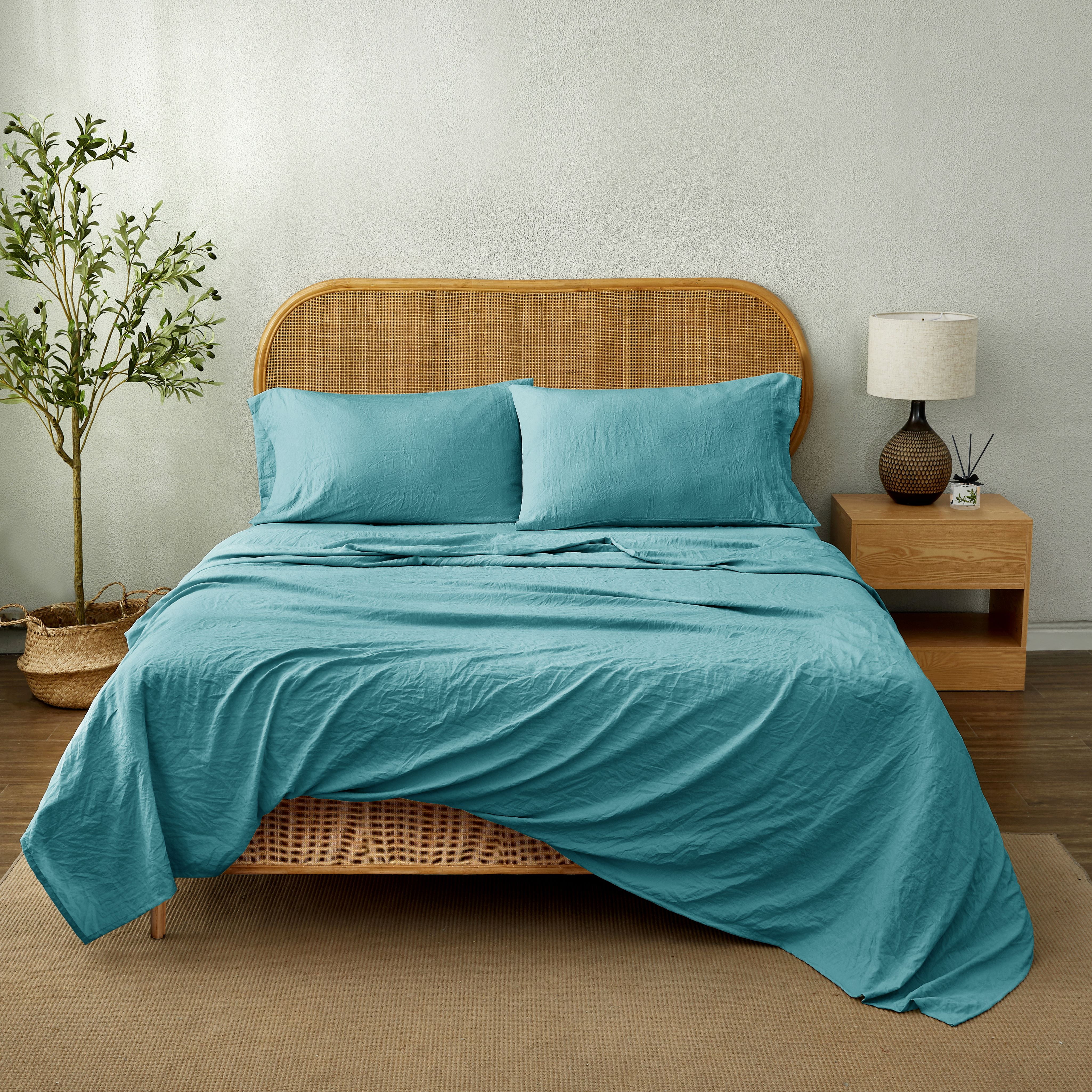 Mainstays Washed Ultra Soft Microfiber Bed Sheet Set, Full, Cool Water, 4 Piece