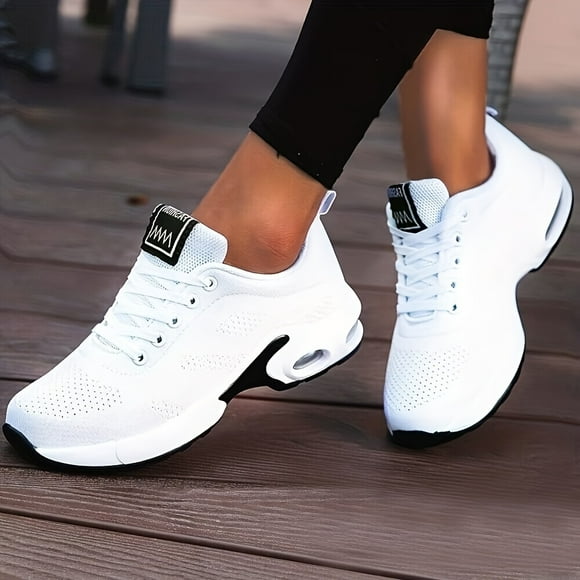 Comfortable Air Cushion Road Running Shoes - Lace Up, Shock Absorbing, Breathable, Flying Woven Sneakers for Women - Ideal for Outdoor Sports and Fitness
