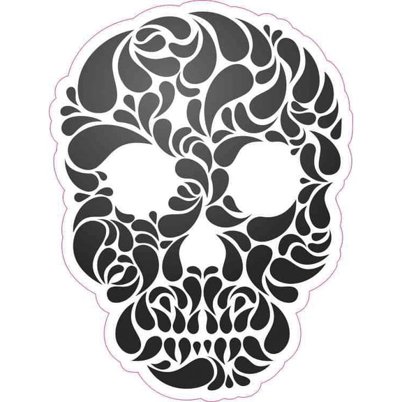 3.5 x 5 Black and White Swirl Skull Bumper Sticker Vinyl Window Stickers