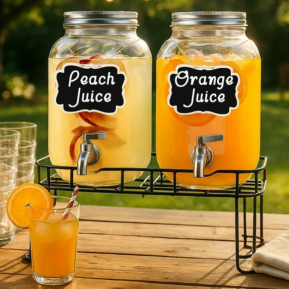 2 Packs 1 Gallon Glass with Stand and 304 Stainless Steel Faucet Party Drink Dispenser
