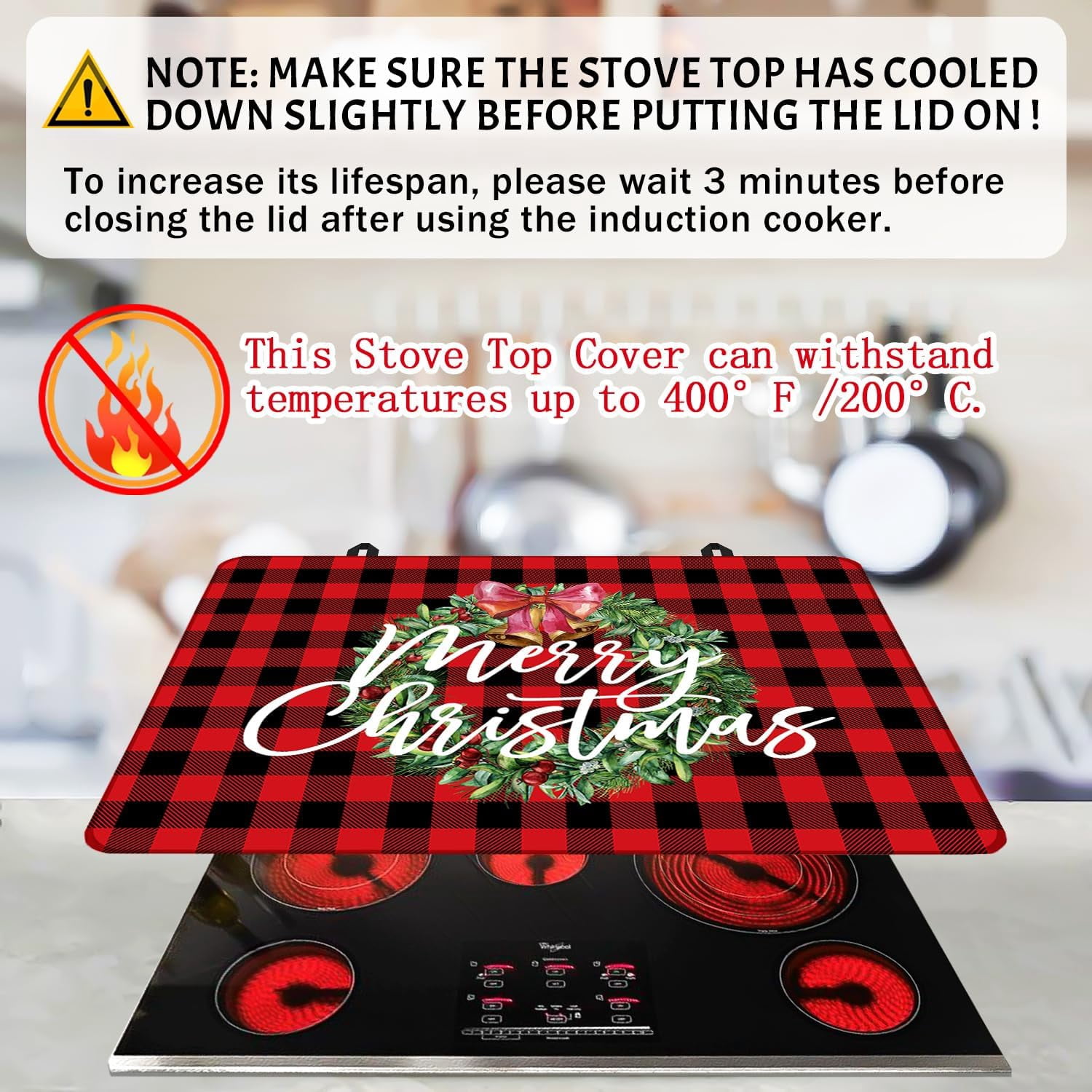 Christmas Stove Top Cover for Electric Stove, 20x28 In Red Plaid Stove Covers Xmas Stove Mat Winter Heat Resist Gas Range Mat Induction Kitchen Decor Cooktop Protector Pad