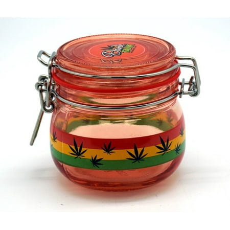 Colored Jars - Medium Glass Silicone Sealed Jar for Herb and Tobacco Storage with Rasta Decal